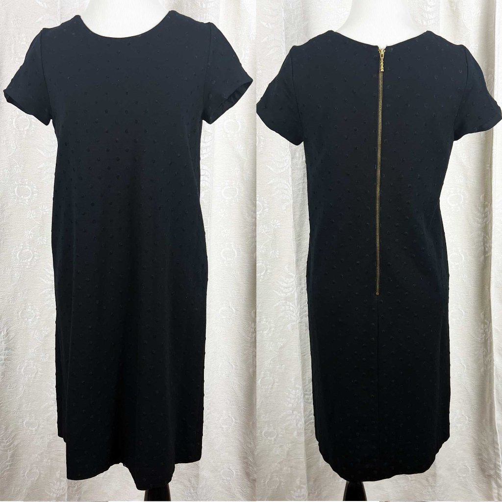 Kate Spade New York Black Swiss Dot Short Sleeve Stretch Jersey Dress